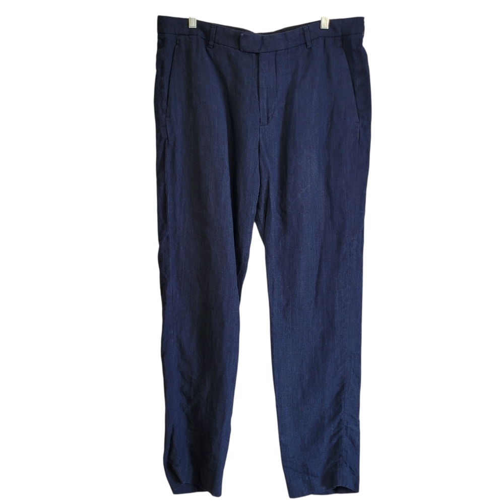 H&M Navy Linen Slim Fit Slacks Mens 40R Lightweight Pants Casual Breathable